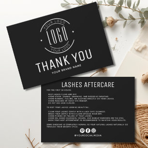 Modern lashes aftercare business logo thank you card