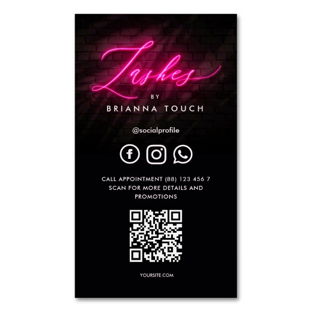 Modern Lashes Beauty Salon Lash Extensions QR Magnetic Business Card (Front Vertical)
