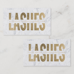 Modern lashes cut out faux gold typography marble business card