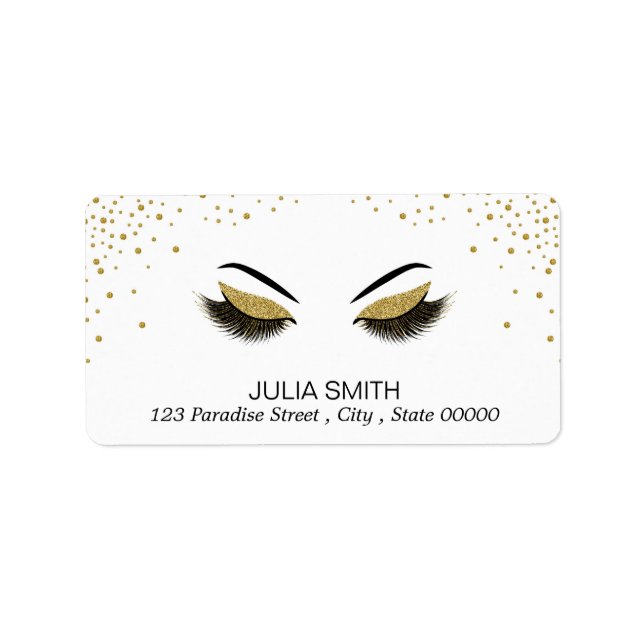 Modern Lashes with Gold Glitter Makeup Artist Label (Front)
