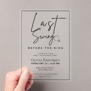 Modern last swing before the ring bridal shower acrylic invitations