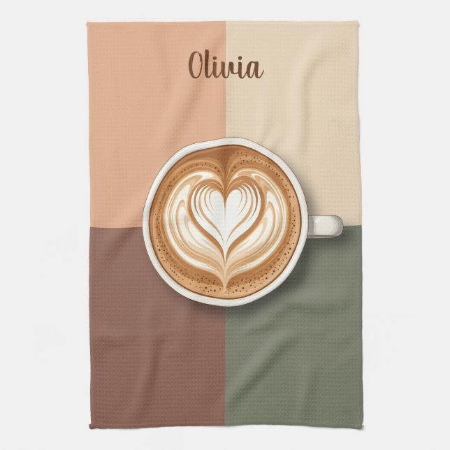 Modern Latte Art Heart  Tea Towel (Vertical)