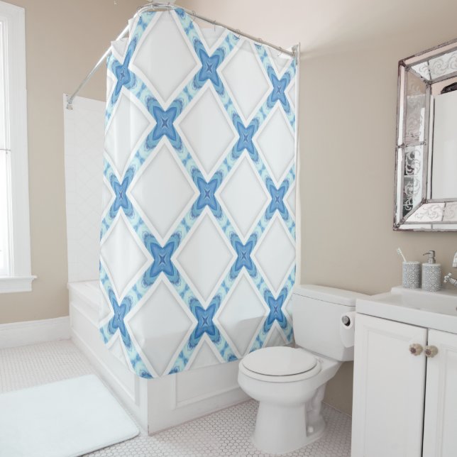 Modern lattice blue white classy shower curtain (In Situ)