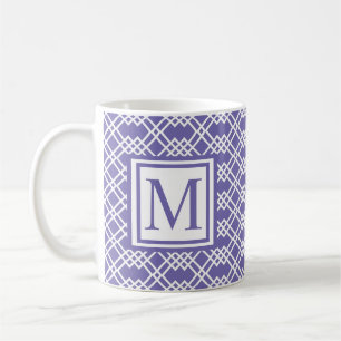 Modern Lattice Geometric Monogram Dark Periwinkle Coffee Mug