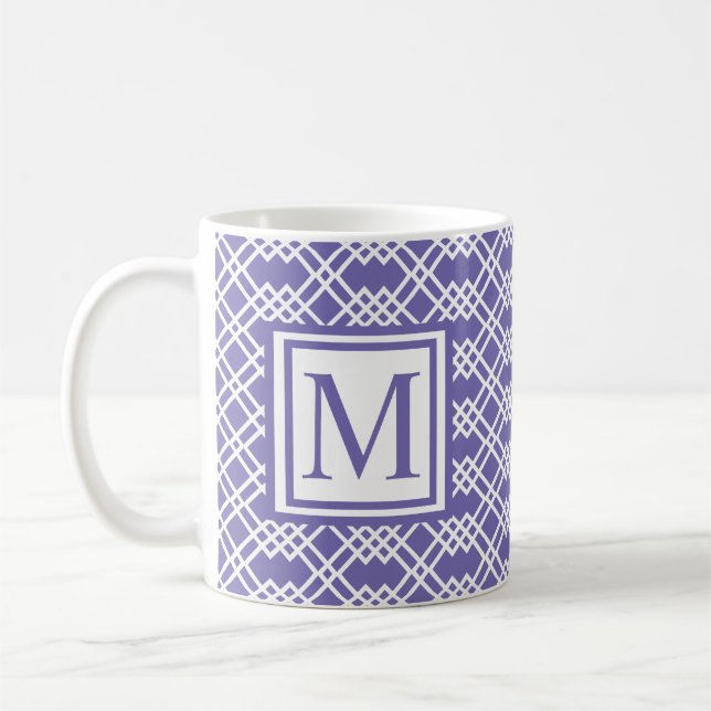 Modern Lattice Geometric Monogram Dark Periwinkle Coffee Mug (Left)