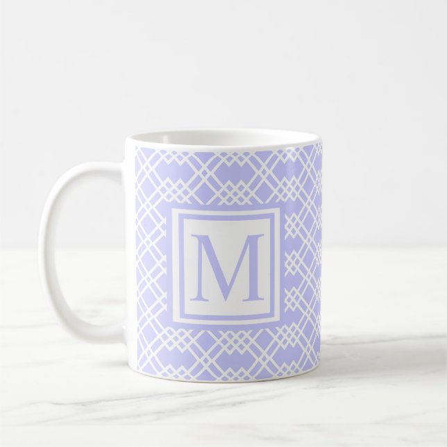 Modern Lattice Geometric Monogram Light Periwinkle Coffee Mug (Left)
