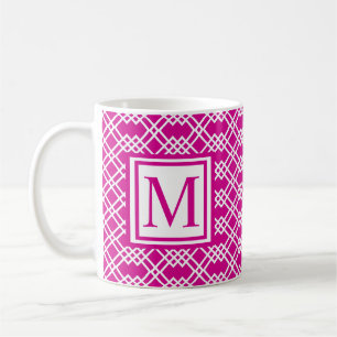 Modern Lattice Geometric Monogram Raspberry Pink Coffee Mug