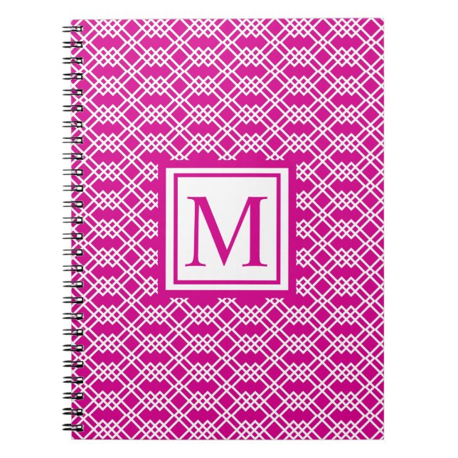 Modern Lattice Geometric Monogram Raspberry Pink Notebook (Front)