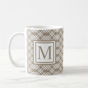 Modern Lattice Geometric Monogram Taupe Grey Coffee Mug