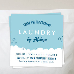 Modern Laundry Service Blue & White Thank You Card