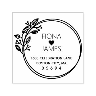 Modern Laurel Circular Wedding Return Address Self-inking Stamp