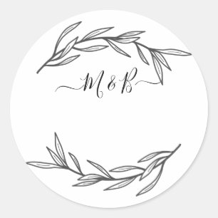 Modern Laurel Leaf Script Classic Round Sticker