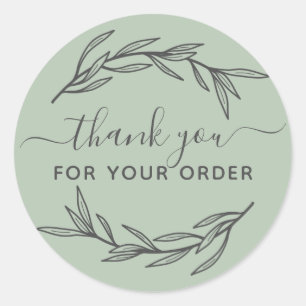 Modern Laurel Leaf Script Thank You Classic Round Sticker