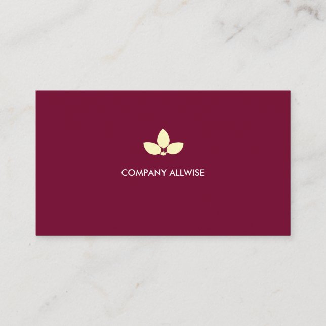 Modern Laurel Leaves on Burgundy Business Card (Front)