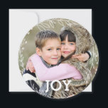 Modern Laurel Wreath Joy Christmas Photo Holiday Card<br><div class="desc">These stylish holiday photo cards feature a laurel wreath frame around your photo! For an added touch,  punch a hole in the top and connect a ribbon!  The colour on the back can be customised to any colour of your liking,  using the customisation tools.</div>