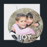 Modern Laurel Wreath Joy Christmas Photo Holiday Card<br><div class="desc">These stylish holiday photo cards feature a laurel wreath frame around your photo! For an added touch,  punch a hole in the top and connect a ribbon!  The colour on the back can be customised to any colour of your liking,  using the customisation tools.</div>