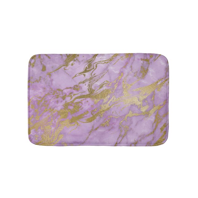 Modern Lavender and Gold Marble Bath Mat (Front)