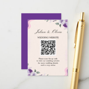 Modern Lavender and Purple Floral QR Code Wedding Enclosure Card