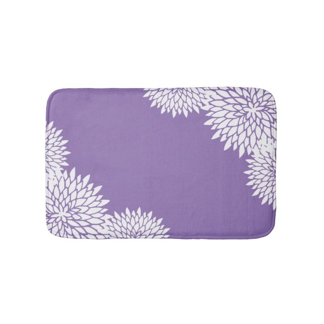 Modern Lavender and White Floral Bath Mat (Front)