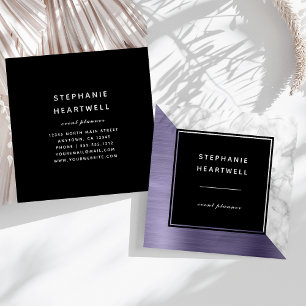 Modern Lavender Brushed Metal White Marble Black Square Business Card