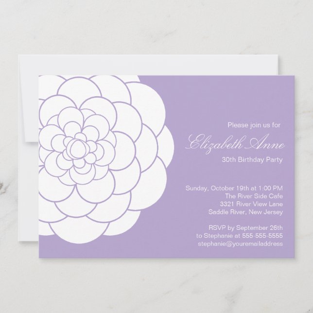 Modern Lavender Dahlia Bloom Birthday Party Invitation (Front)
