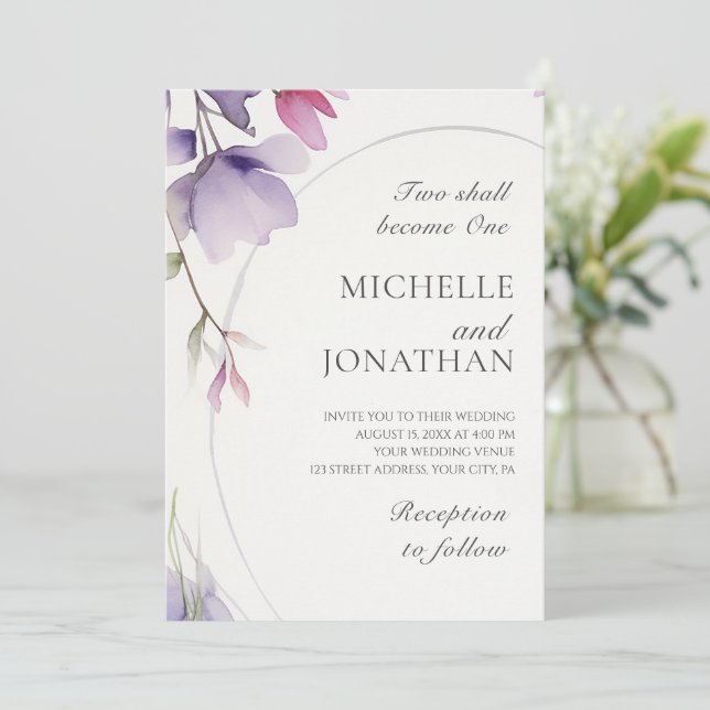 Modern Lavender Floral Bible Christian Wedding Invitation (Standing Front)