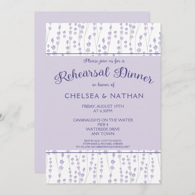 Modern Lavender Floral Rehearsal Dinner Invitation (Front/Back)
