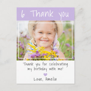 Modern Lavender Girl Photo Birthday Thank you Postcard