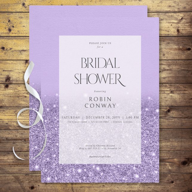 Modern Lavender Glam Glitter Bridal Shower Invitation (Modern Lavender Glam Glitter Bridal Shower Invitation)