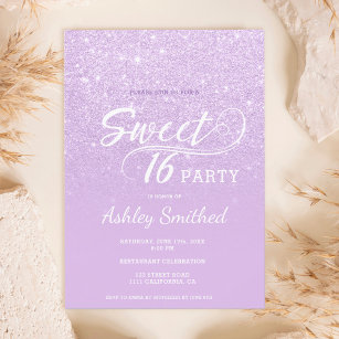 Modern lavender glitter ombre purple Sweet 16 Invitation