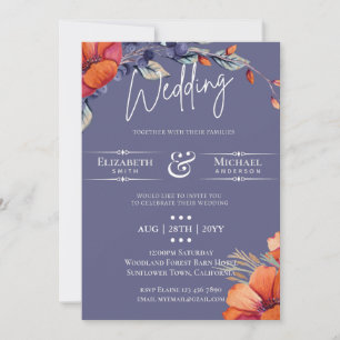 Modern Lavender Orange Floral Wedding Invite