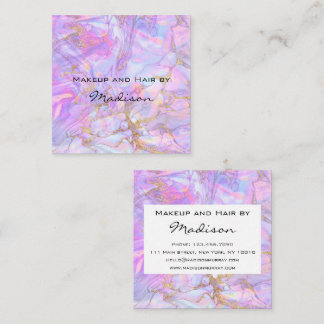 Modern Lavender Pink Gold Marble Makeup Artist Square Business Card