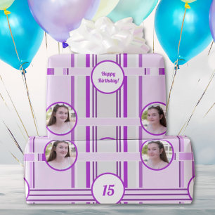 Modern Lavender Pink Stripes Custom Photo  Wrapping Paper