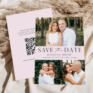 Modern Lavender Purple 3 Photo QR Code Save The Date