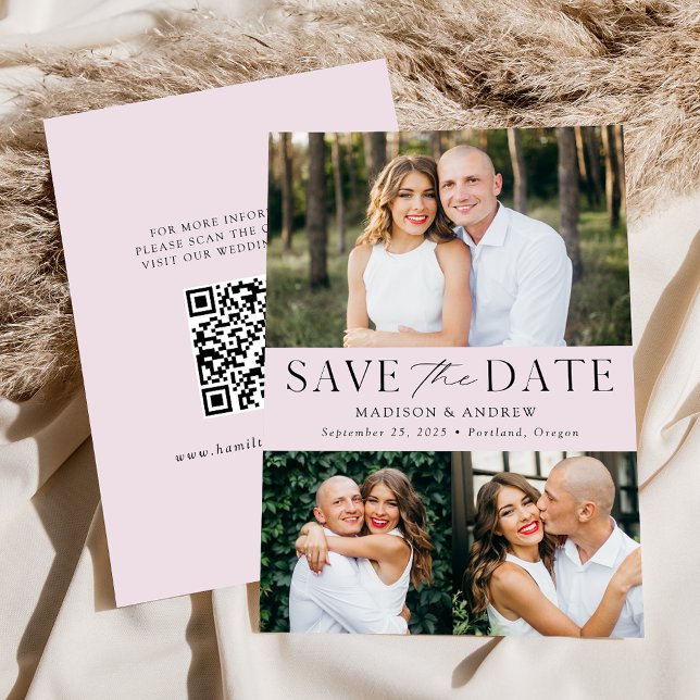 Modern Lavender Purple 3 Photo QR Code Save The Date (Creator Uploaded)