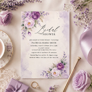 Modern Lavender Purple Floral Bridal Shower Invitation
