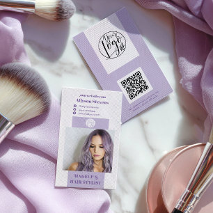 Modern lavender purple makeup hair photo qr logo business card