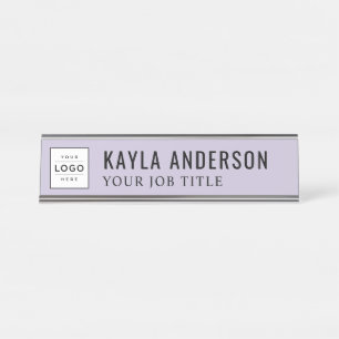 Modern Lavender Purple Personalised Business Logo Desk Name Plate