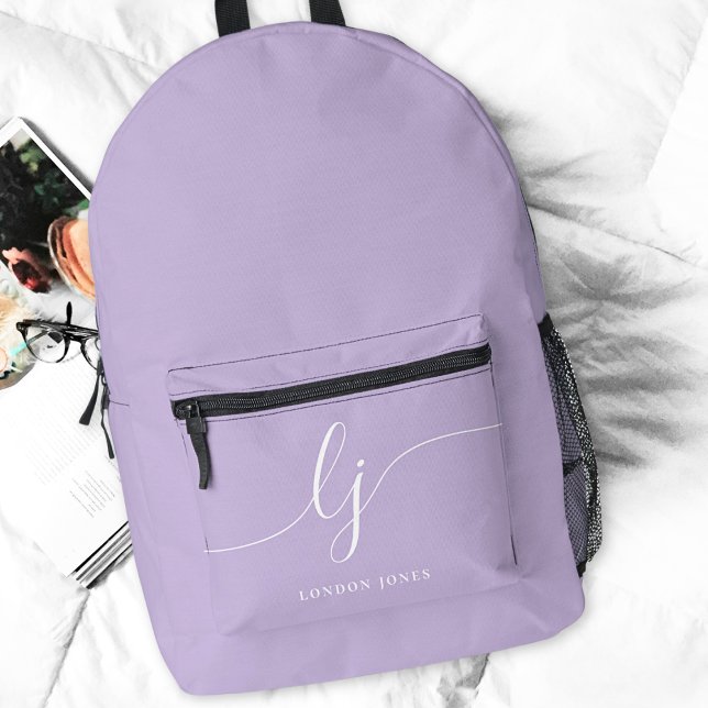 Modern Lavender Purple Personalised Initials Name Printed Backpack (Creator Uploaded)