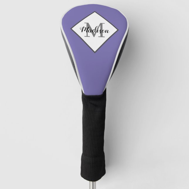 Modern Lavender Purple Script Monogram Name Golf Head Cover (Front)