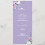 Modern Lavender Purple Wedding Menu Card<br><div class="desc">This lavender-purple wedding menu card features white and purple watercolor peonies,  lavender,  geometric shapes,  and elegant modern typography. Ideal for an outdoor wedding. Find matching items in Lavender Purple Floral Wedding Collection.</div>