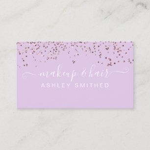 Modern lavender rose gold confetti makeup hair business card