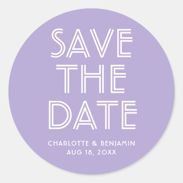 Modern Lavender Save The Date Sticker (Front)