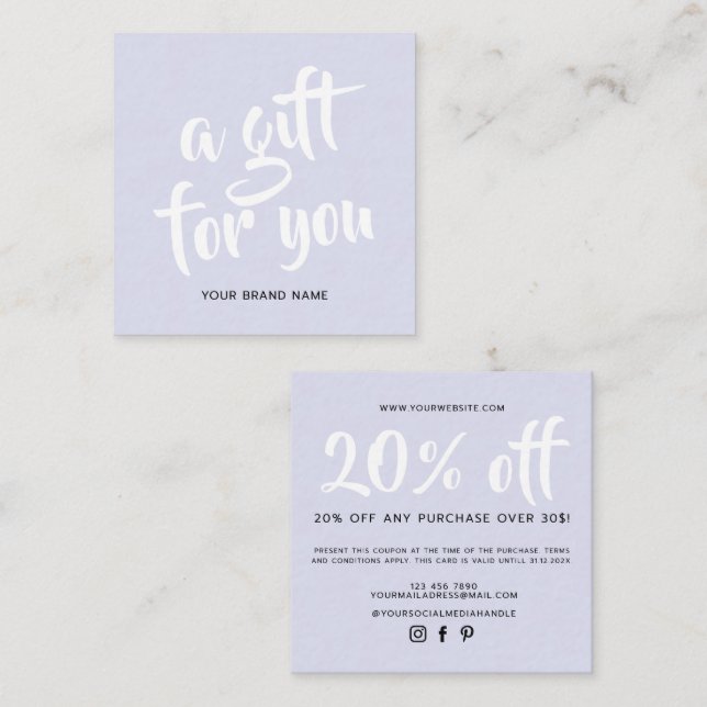 Modern lavender script coupon discount card (Front/Back)