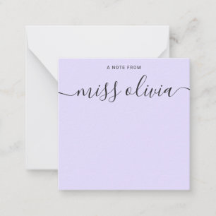 Modern Lavender Script Custom Teachers Card
