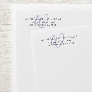 Modern Lavender Script Monogram Return Address Envelope