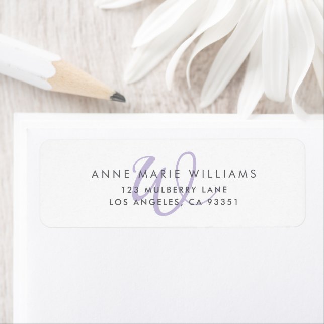 Modern Lavender Script Monogram Return Address Label (Insitu)