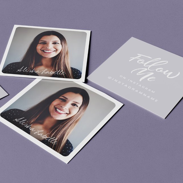 Modern Lavender Social Media Follow Me Photo Square Business Card (Creator Uploaded)