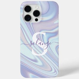 Modern Lavender Swirl Holographic Name Monogram iPhone 15 Pro Max Case
