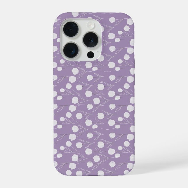 Modern Lavender Tulip White Floral Pattern iPhone Case (Back)